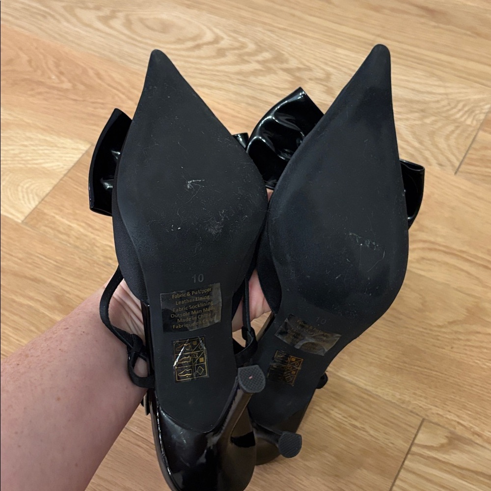 Jeffrey Campbell Black Bow Pointed Toe Slingback Heels – Size 10 - Picture 5 of 5